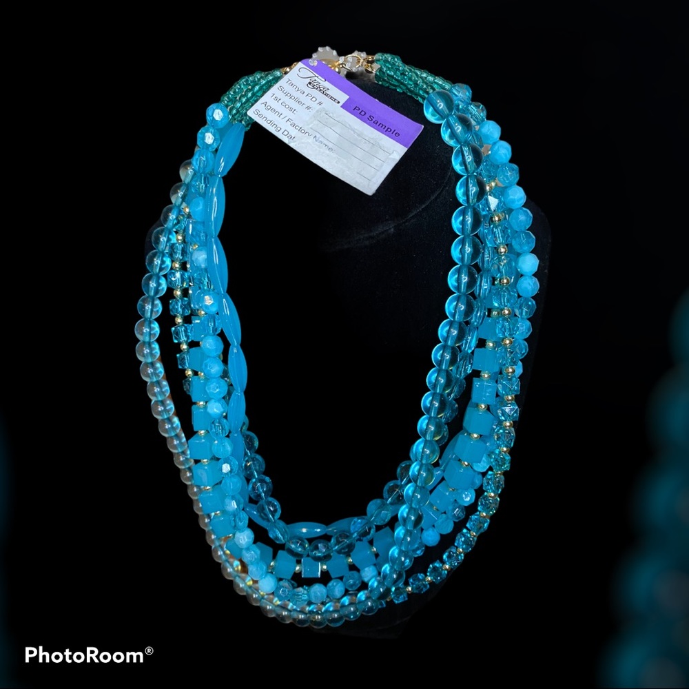 Blue multi-strand beaded necklace
